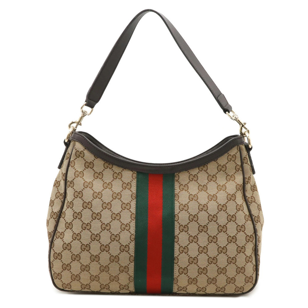 Gucci GG Canvas Sherry Shoulder Bag Hobo Leather Beige Brown Cream